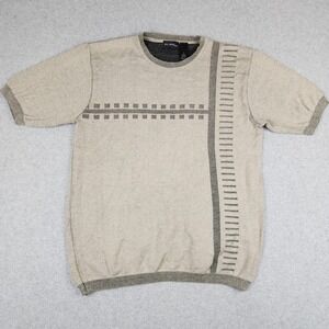 Axcess Men Tan Short Sleeve Knit Sweater Geometric Pattern Size M Crew Neck
